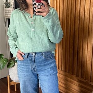 LOFT Lou & Grey Henley Collared Mint Green Pullover Sweater. M